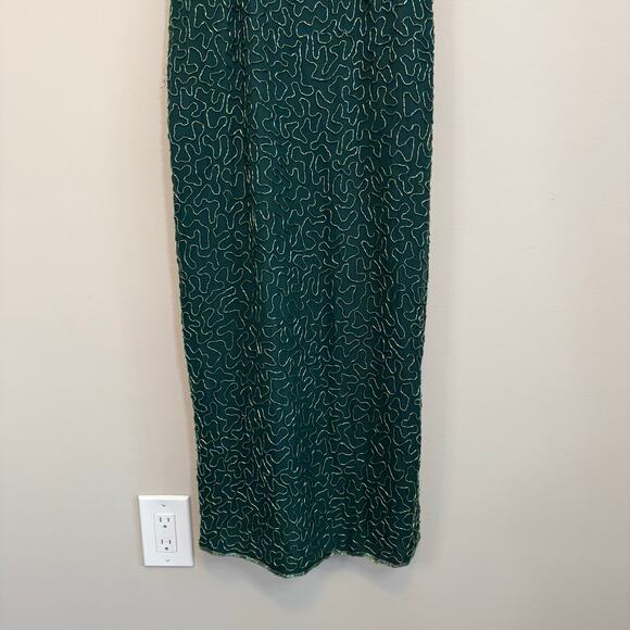 VTG 90s Laurence Kazar Beaded Prom Gown PS Green Silk Evening Formal Cocktail - Picture 6 of 11